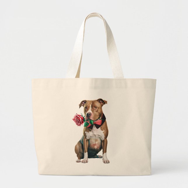 Cute Pitbull Puppy Dog Pittie Love Pit Bull   Large Tote Bag (Front)
