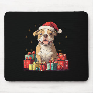 Cute Pitbull Santa Hat Funny Christmas Pittie Xmas Mouse Mat