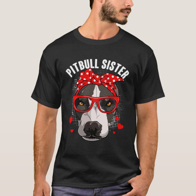 Cute Pitbull Sister Dog  Family Matching Mothers D T-Shirt (Front)