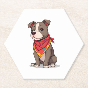 Cute Pitbull with Bandanna Adorable Dog Lover Gif Paper Coaster