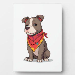Cute Pitbull with Bandanna Adorable Dog Lover Gif Plaque