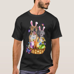Cute Pitbull With Eggs Bee Butterfly Easter T-Shirt