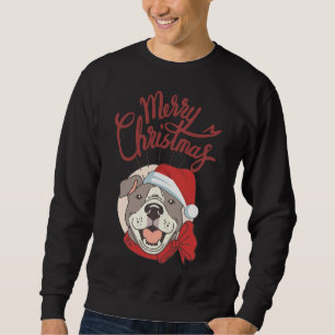 Cute Pitbull With Red Ribbon And Santa Hat Merry C Sweatshirt