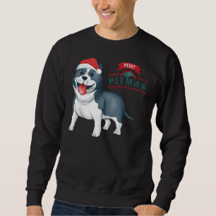 Cute Pitbull With Santa Hat Merry Pitmas Sweatshirt