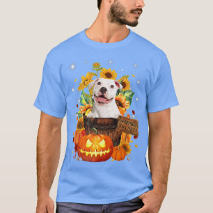 Cute Pitbulll In Pumkins Halloween Autumn Leaves F T-Shirt