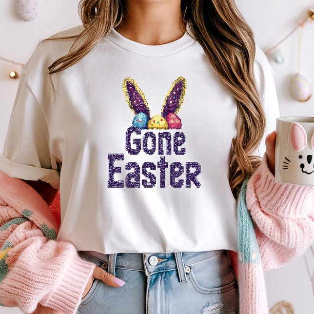 Cute Pixel Art Bunny Gamer Tee; Gone Easter Gaming T-Shirt (Creator Uploaded)