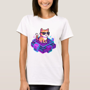 Cute Pixel Art Cool Cat with Sunglasses T-Shirt
