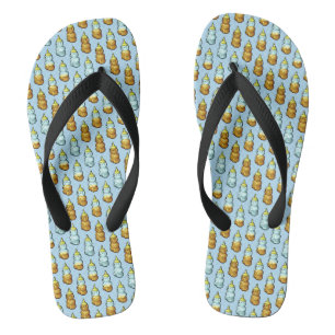 Cute Pixel Art Honey Bear Bottles Pattern Flip Flops