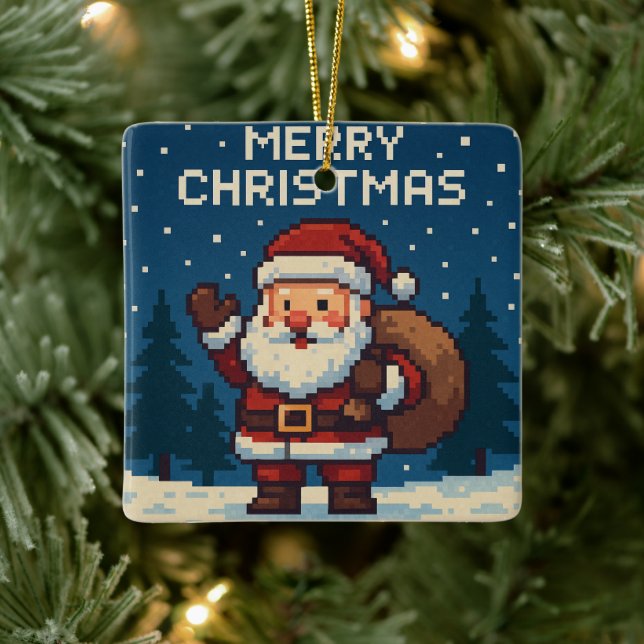 Cute pixel art merry christmas ceramic ornament (Tree)