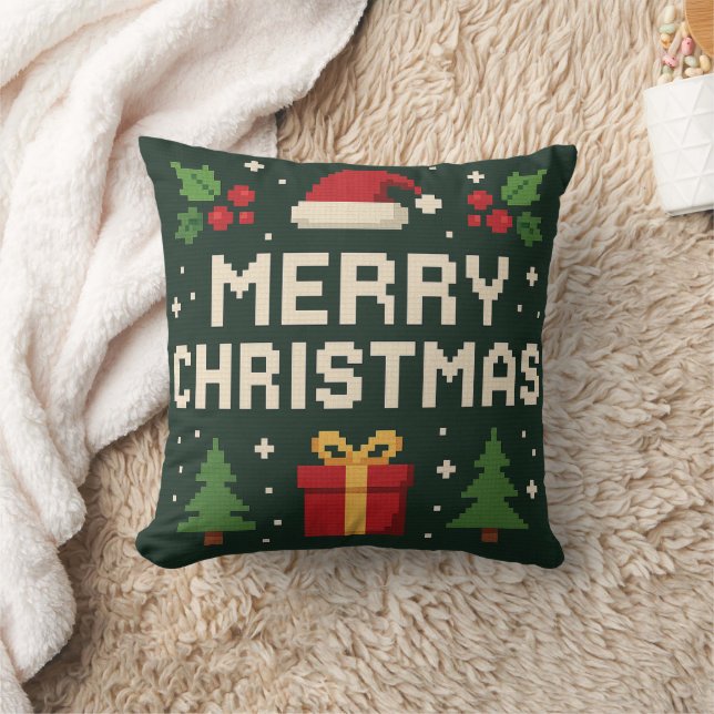 Cute pixel art merry christmas cushion (Blanket)