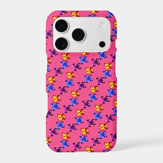 Cute Pixel Butterfly Pattern Hot Pink Background (Back)
