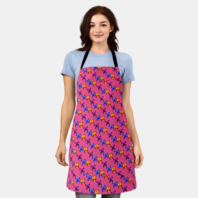 Cute Pixel Butterfly Pattern Hot Pink Background Apron (Worn)