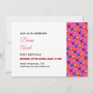 Cute Pixel Butterfly Pattern Hot Pink Background Invitation