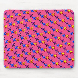 Cute Pixel Butterfly Pattern Hot Pink Background Mouse Mat