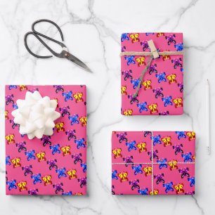 Cute Pixel Butterfly Pattern Hot Pink Background Wrapping Paper Sheet