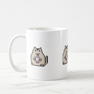 “Cute Pixel Cat with Bubble Tea – Retro 8-Bit Styl Coffee Mug