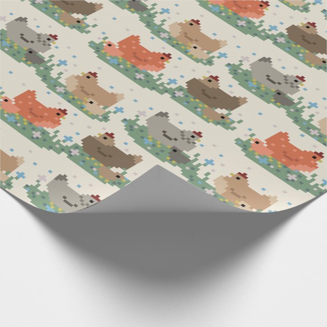 Cute Pixel Chickens Pattern Wrapping Paper (Corner)