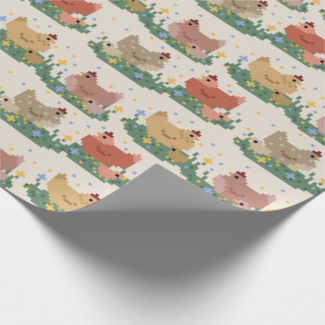 Cute Pixel Chickens Pattern Wrapping Paper (Corner)