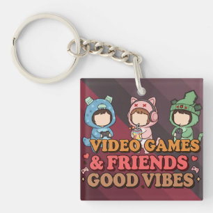 Cute Pixel Gamer Friends Art Piece Key Ring