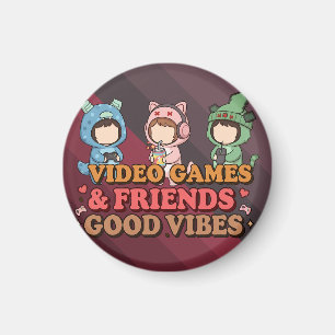 Cute Pixel Gamer Friends Art Piece Magnet