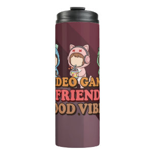 Cute Pixel Gamer Friends Art Piece Thermal Tumbler