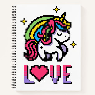 Cute Pixel Unicorn Love Retro Gaming Notebook