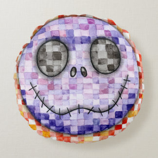Cute Pixelated Skeleton Face Round Pillow