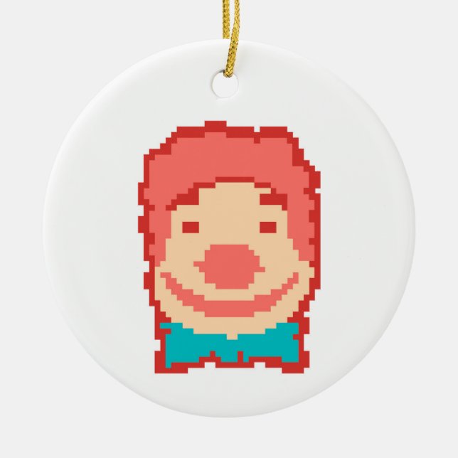 Cute pixeled clown face  ceramic tree decoration (Front)