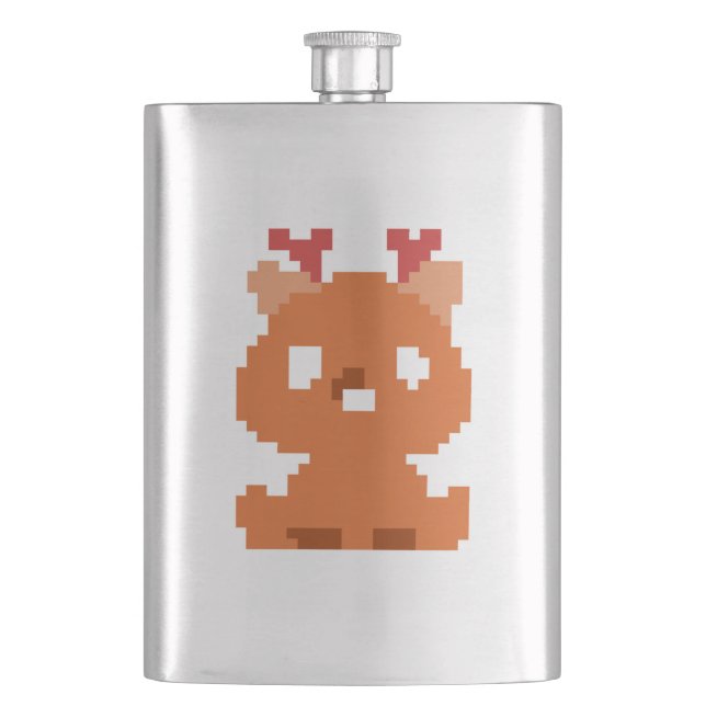 Cute pixeled deer baby playing cards watch hip flask (Front)