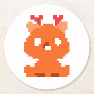 Cute pixeled deer baby playing cards watch round paper coaster