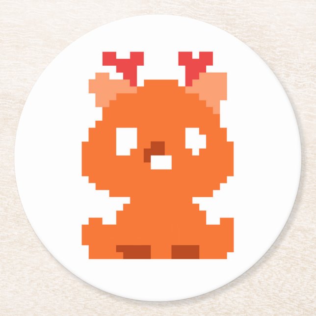 Cute pixeled deer baby playing cards watch round paper coaster (Front)