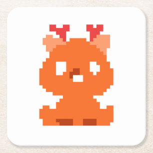 Cute pixeled deer baby playing cards watch square paper coaster