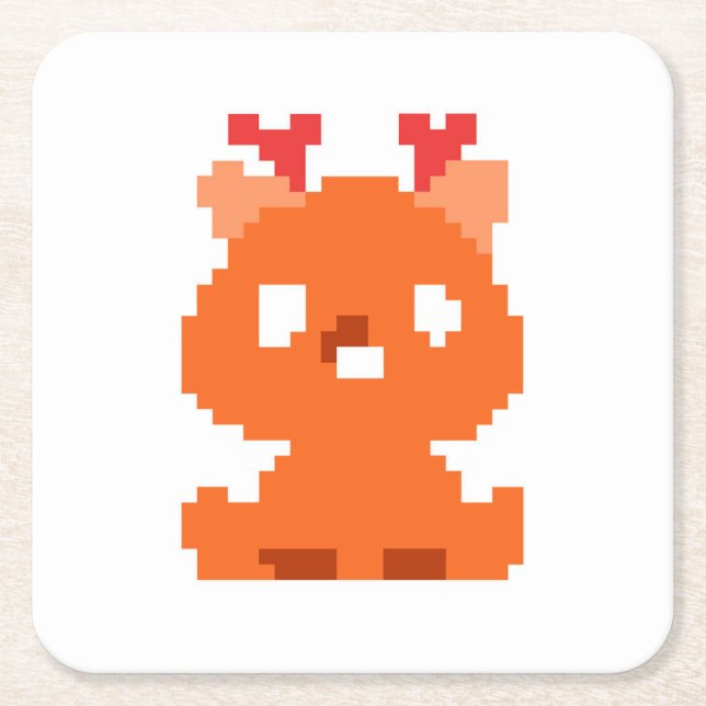 Cute pixeled deer baby playing cards watch square paper coaster (Front)