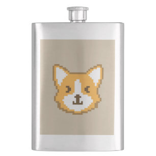 Cute pixeled dog face throw pillow hip flask