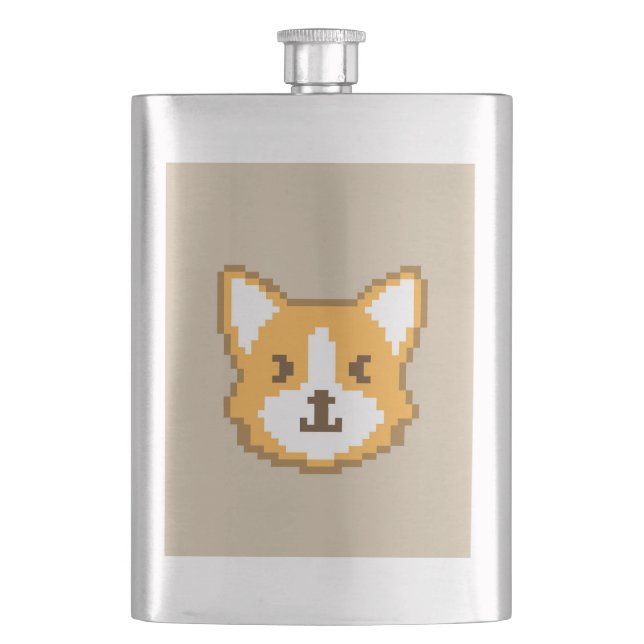 Cute pixeled dog face throw pillow hip flask (Front)