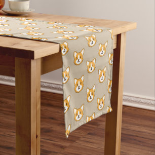 Cute pixeled dog face throw pillow long table runner