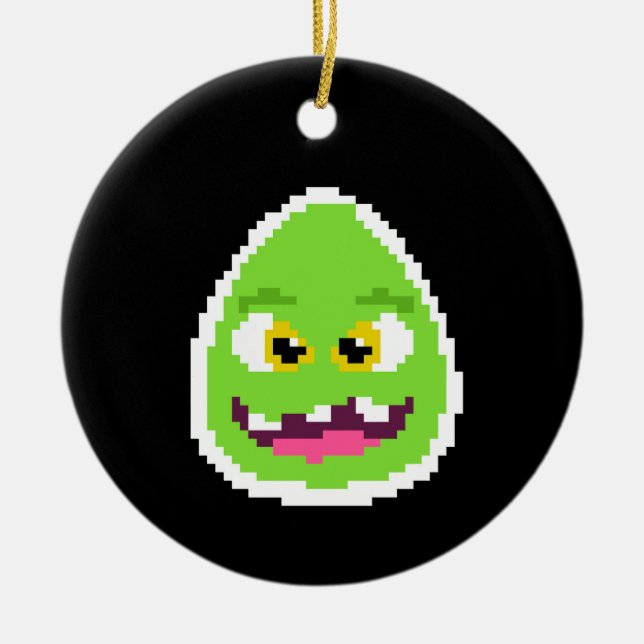 Cute pixeled egg monster ceramic tree decoration (Front)