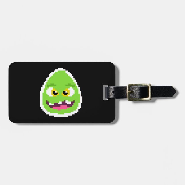Cute pixeled egg monster luggage tag (Front Horizontal)