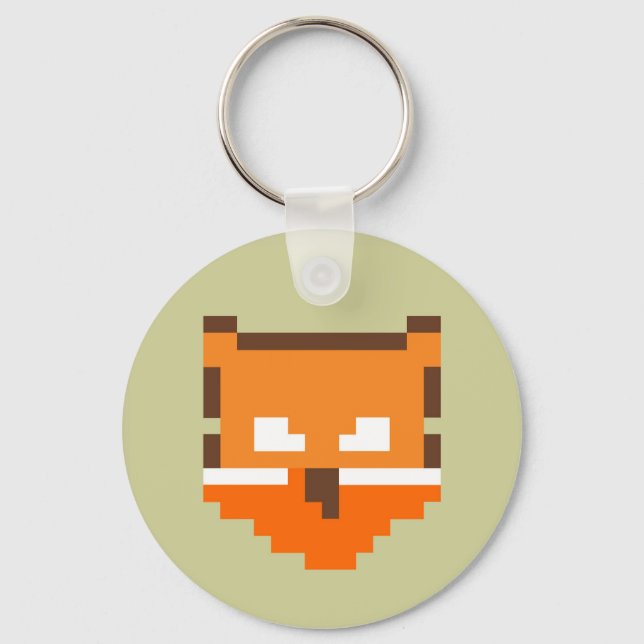 Cute pixeled fox face key ring (Front)