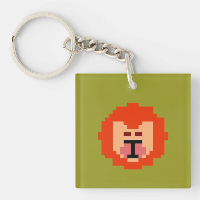Cute pixeled lion face  throw pillow key ring (Front)