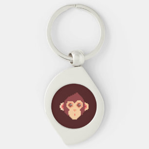 Cute pixeled monkey face key ring
