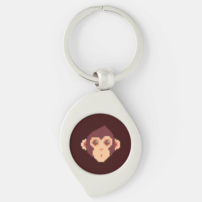 Cute pixeled monkey face key ring (Front)