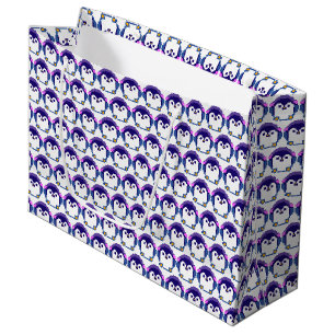 Cute pixeled penguin baby large gift bag