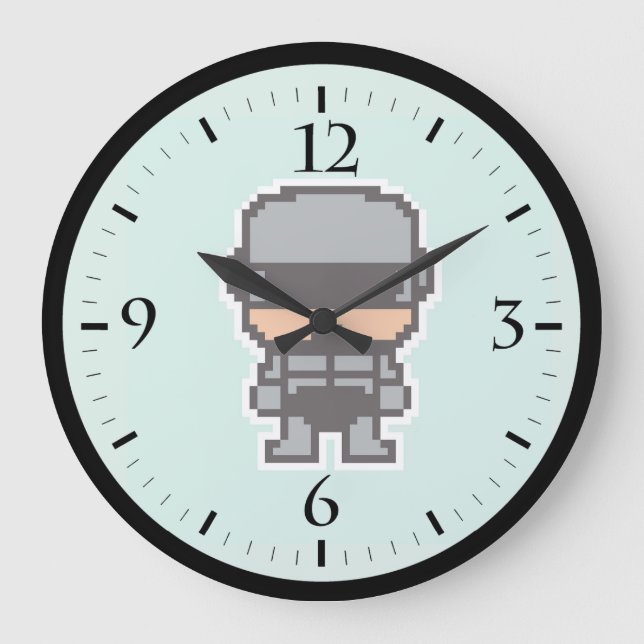 Cute pixeled robotCop  Large Clock (Front)