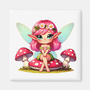 Cute pixie sitting on a toadstool magnet