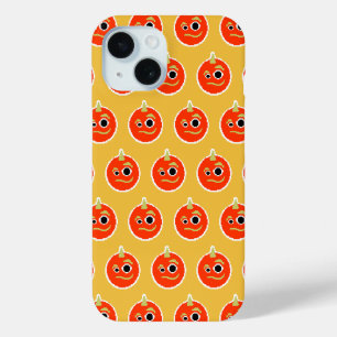 Cute pixled orange monster face iPhone 15 case