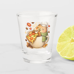 Cute Pizza Bear T-Shirt Kawaii Fast Food Cartoon Shot Glass