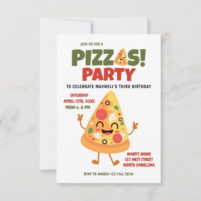 Cute Pizza Birthday Party  Invitation (Front)