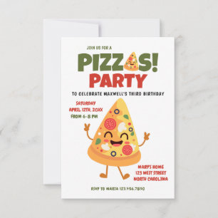 Cute Pizza Birthday Party  Invitation