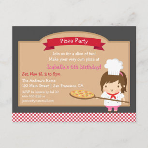 Cute Pizza Chef Girl Birthday Party Custom Invitation